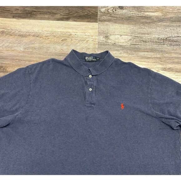 Vintage 90s Y2K Polo Ralph‎ Lauren Blue Red  Pony Mens 4XB Short Sleeve Polo - Picture 1 of 11